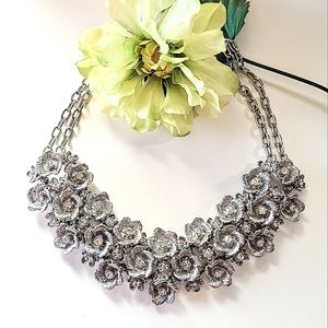 FLORAL RHINESTONE SILVERTONE CHOKER NECKLACE